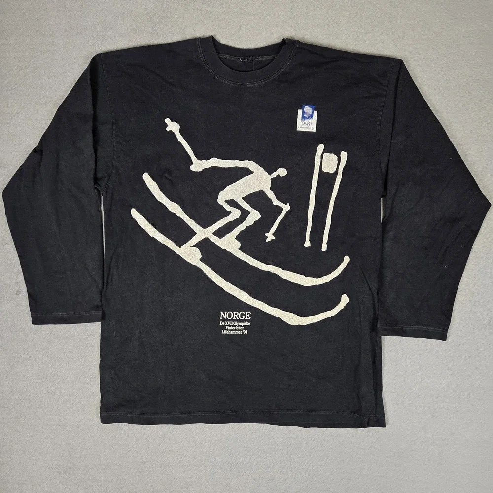 Lillehammer Norge Norway 1994 Olympics Shirt Adult XL Black Long Sleeve Vintage